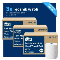 Multipack 3x 290067 Tork Matic H1 ręcznik miękki w roli 150mMultipack 3x 290067 Tork Matic H1 ręcznik miękki w roli 150m