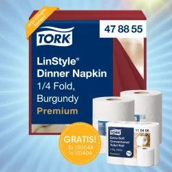 Letnie okazje: Bordowa serwetka obiadowa 478855 + GRATIS 2x rolka ręcznika papier. + 1x zgrz papieru toal. 110406